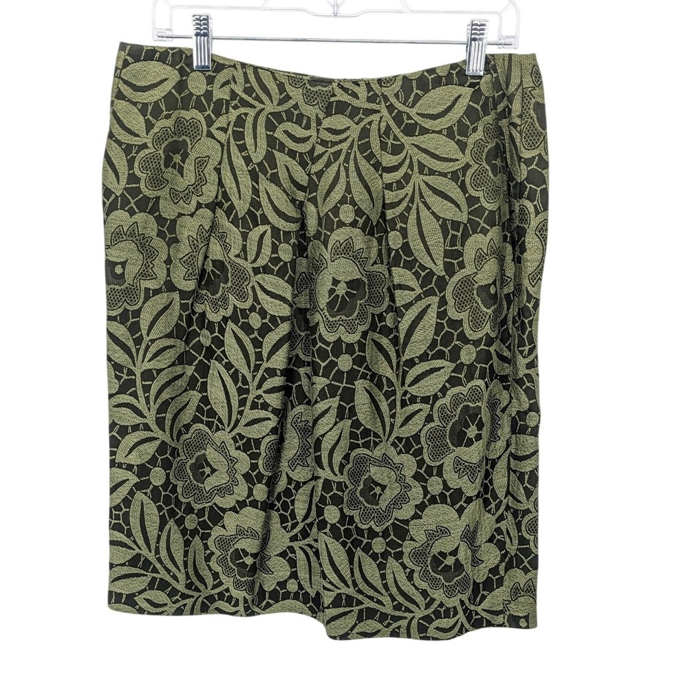 Talbots Collection Skirt Womens‎ 8 Olive Green Lace Print Knee Length Cocktail